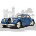 A classic blue Bugatti Type 57SC Atlantic featuring a sleek aerodynamic Royalty Free Stock Photo