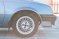 Classic blue car close-up view Royalty Free Stock Photo