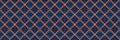 Classic Blue Floral Diamond Check Symmetry Motif Banner Background. Dark Abstract Flower Dot Mosaic Seamless Border Pattern. Royalty Free Stock Photo