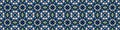 Classic Blue Floral Symmetry Motif Banner Background. Dark Abstract Flower Leaf Mosaic Seamless Border Pattern. Elegant Exotic Royalty Free Stock Photo