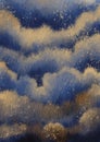 Classic blue and gold cloud watercolor illustraion background for decoration on Fantasy sky and heaven concept