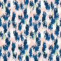 Classic Blue Hand Drawn Spotty Camo Dot Seamless Pattern. Playful Imperfect Appaloosa Style Background in White , Pink. Dense