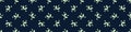 Classic Blue Hand Painted Leaf Banner Background. Elegant Horizontal Striped Leaves Motif Seamless Border Pattern. Navy Bloom