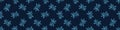 Classic Blue Hand Painted Leaf Banner Background. Elegant Midnight Glow Leaves Motif Seamless Border Pattern. Ditsy Navy Bloom on Royalty Free Stock Photo