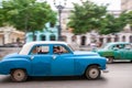 Classic blue used taxi car in old havana .Cuba