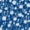 Classic blue winter floral seamless pattern