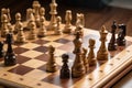 The classic board intellectual game of chess. game positions. Wooden figures. AI generated Royalty Free Stock Photo