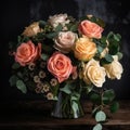 Classic bouquet with mixed roses and greenery. Mother\'s Day Flowers Design concept Royalty Free Stock Photo