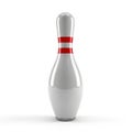 A classic bowling pin with red and white stripes standing upright on a plain background Royalty Free Stock Photo