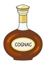 Classic Brandy Cognac in a bottle. Doodle cartoon hipster style vector illustration isolated on white background. Good