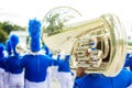 Classic Brass band plays the musical. Musician marching and holding instrument, trumpet, brass tuba and other Royalty Free Stock Photo