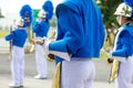 Classic Brass band plays the musical. Musician marching and holding instrument, trumpet, brass tuba and other Royalty Free Stock Photo