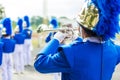 Classic Brass band plays the musical. Musician marching and holding instrument, trumpet, brass tuba and other Royalty Free Stock Photo