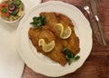 Classic breaded plaice fish fillets, coated in flour, egg, breadcrumbs and fried in oil to golden.le.