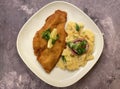 Classic breaded plaice fish fillets, coated in flour, egg, breadcrumbs and fried in oil to golden.le. Royalty Free Stock Photo