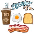 Classic breakfast motel advertisement retro poster with bacon toast and fried eggs vector illustration