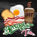 Classic breakfast motel advertisement retro poster with bacon toast and fried eggs vector illustration Royalty Free Stock Photo