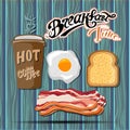 Classic breakfast motel advertisement retro poster with bacon toast and fried eggs vector illustration Royalty Free Stock Photo