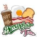 Classic breakfast motel advertisement retro poster with bacon toast and fried eggs vector illustration Royalty Free Stock Photo