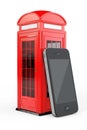 Classic British Red Phone Booth with Mobile Phone. 3d Rendering