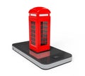 Classic British Red Phone Booth over Mobile Phone. 3d Rendering