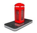 Classic British Red Phone Booth over Mobile Phone. 3d Rendering