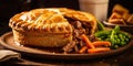 A classic British steak and kidney pie on a plate Royalty Free Stock Photo