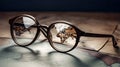 Classic brown color transparent lens man or woman fashionable attractive reading glasses and a maps of africa