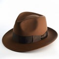Classic Brown Fedora Hat on White Background Royalty Free Stock Photo