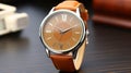 Classic Brown Leather Wrist Watch With Elegant Design