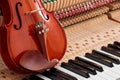 classic brown violin on the close up image of grand piano keys and interior background Royalty Free Stock Photo