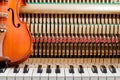 classic brown violin on the close up image of grand piano keys and interior background Royalty Free Stock Photo