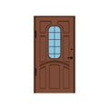 Classic brown wooden entrance door, closed elegant door vector illustration