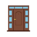 Classic brown wooden entrance door to house, closed elegant door vector illustration