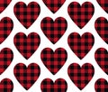 Classic Buffalo Plaid Lumberjack ornament hearts seamless pattern background. Red and black checkered pattern, flannel Royalty Free Stock Photo