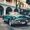 Classic Buick convertible parked on Miami street, Generative AI
