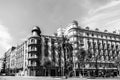 Classic buildings in Diagonal avenue, Eixample quarter, black an