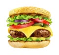 Classic burger, cheeseburger, isolated on white background, watercolor Royalty Free Stock Photo