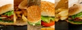 Classic Burger Fast Food Collage, Various Burgers Collection Royalty Free Stock Photo