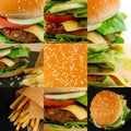 Classic Burger Fast Food Collage, Various Burgers Collection