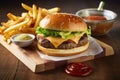 classic burger and fries combo, with a twist--instead of classic beef or chicken patties, try turkey or black bean