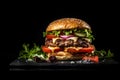 classic burger resting on slate . generated by ai