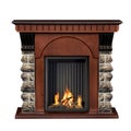 Classic burning fireplace isolated on white background