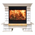 Classic burning fireplace isolated on white background Royalty Free Stock Photo