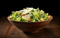 Classic Caesar Salad Snapshot on Black Background