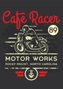 Classic cafe racer motorcycle for printing with grunge texture. T-shirt printing design. Royalty Free Stock Photo