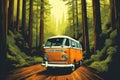 Classic Camper Journey in the Redwood Forest.