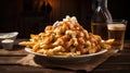 Classic Canadian poutine fries, cheese curds, smothered in savory gravy, a comfort food favorite.