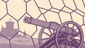 Classic Cannon on Hexagonal Grid Backdrop Vector, vector design Generative AI Royalty Free Stock Photo