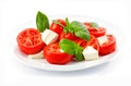 Classic caprese salad isolated on white background